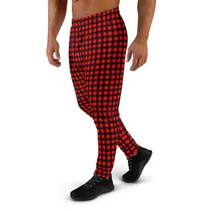 Buffalo Red Men's Joggers, Red Plaid Print Premium Casual Sweatpants For Men - Made in USA/ MX/ EU