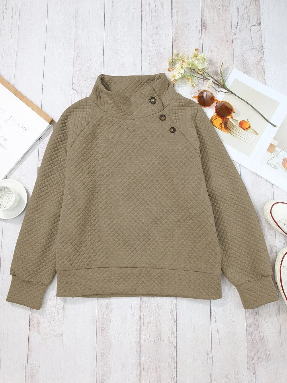 Button Detail Asymmetrical Sweatshirt