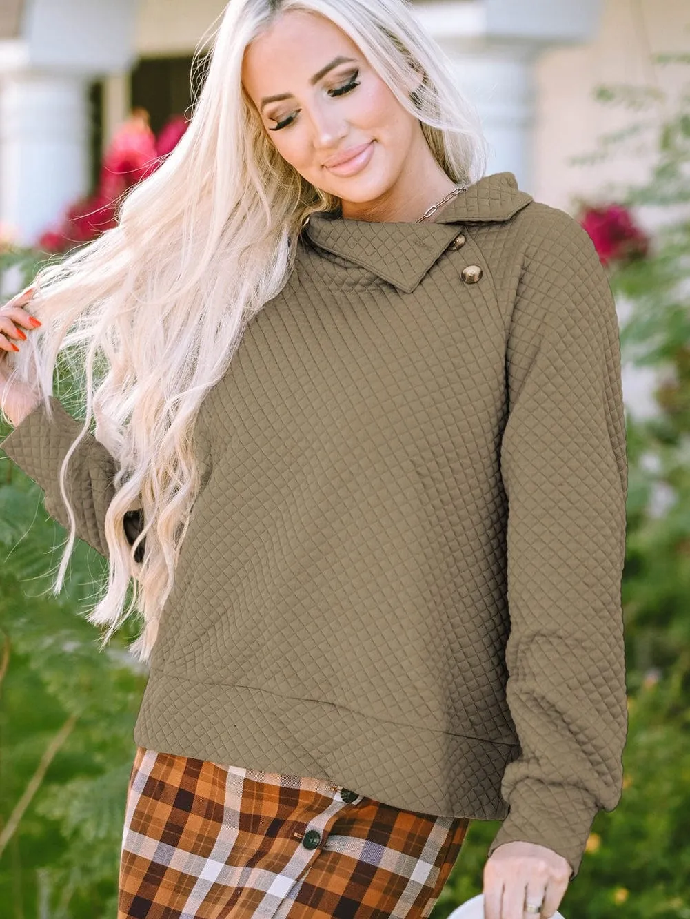 Button Detail Asymmetrical Sweatshirt