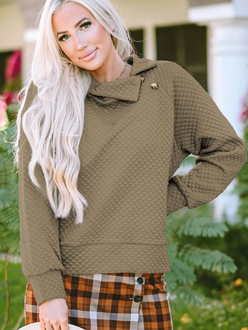 Button Detail Asymmetrical Sweatshirt