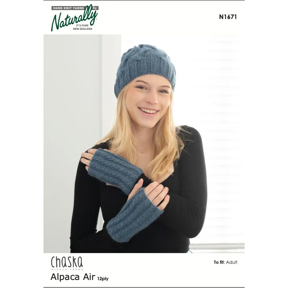 Cabled Beanie & Ribbed Mittens Knitting Pattern (N1671)