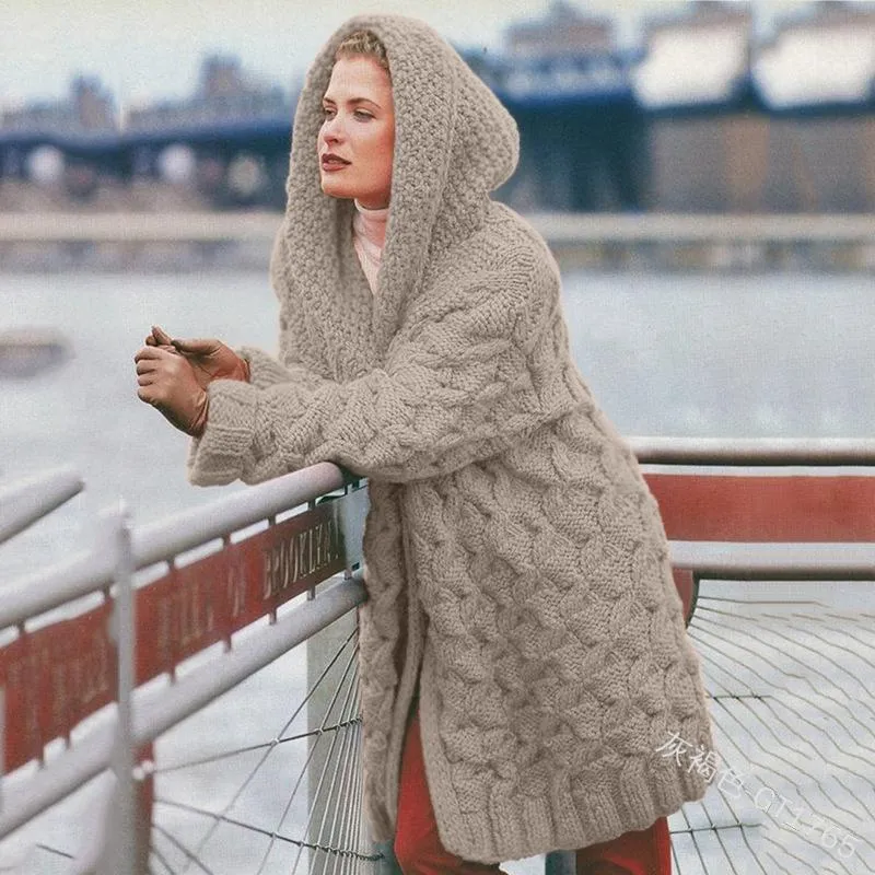 Cardigan Women's Hemp Knitting Thickened Versatile Hooded Sweater Cardigan