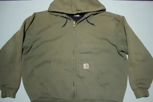 Carhartt J149 ARMY Green Thermal Lined Hoodie Sweatshirt Zip Heavy Duty Jacket