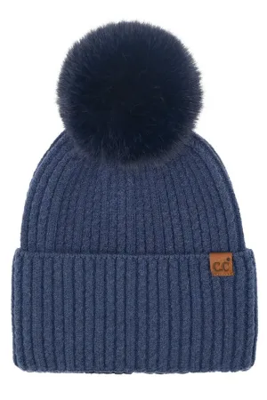 C.C CABLE CUFF POM BEANIE (NAVY)