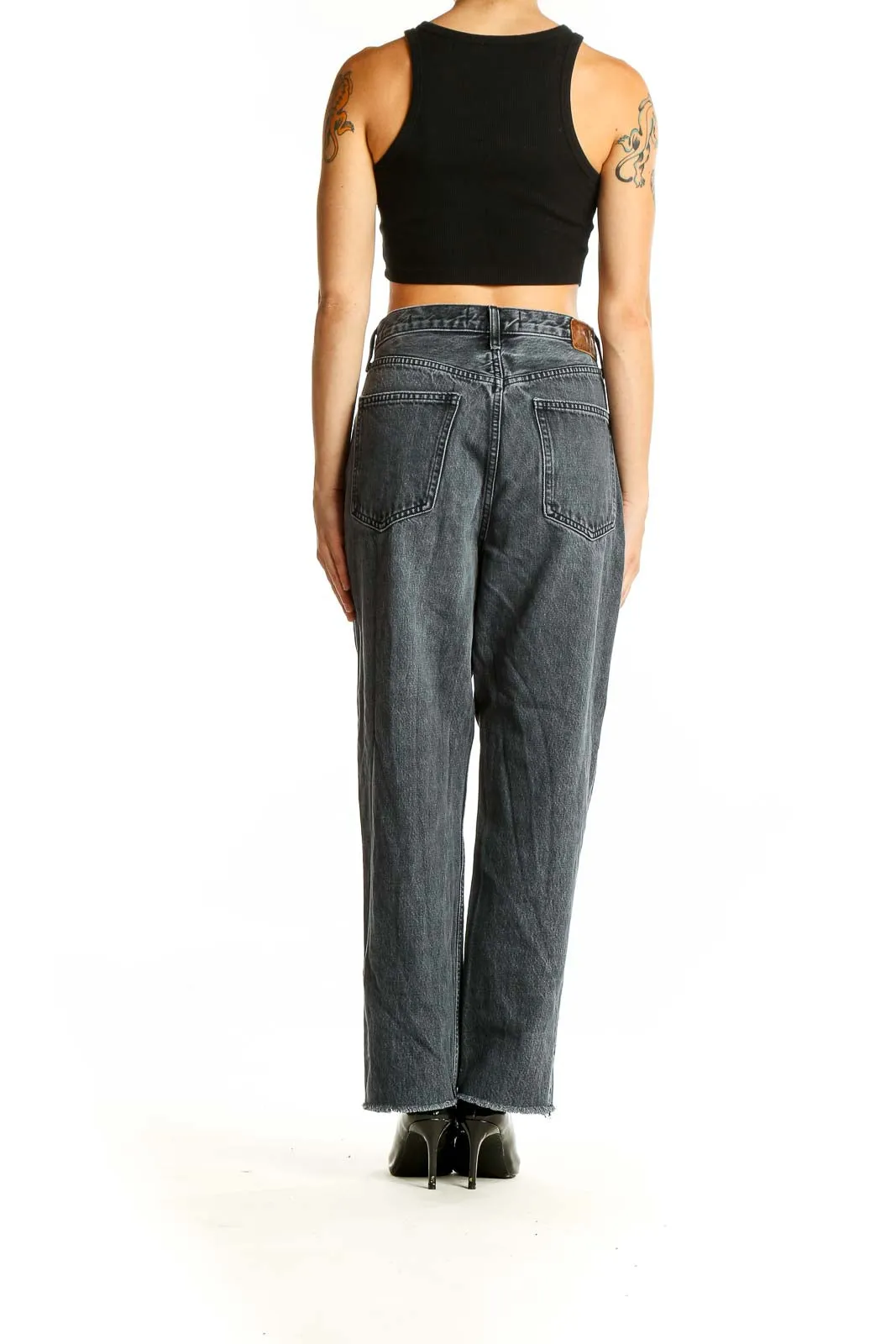 Charcoal Gray High-Waisted Wide-Leg Jeans