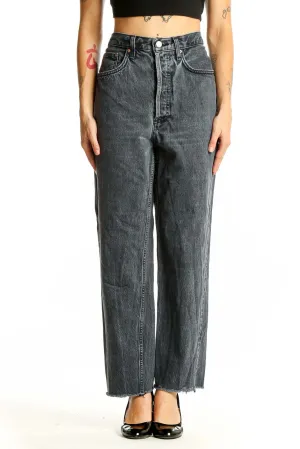Charcoal Gray High-Waisted Wide-Leg Jeans