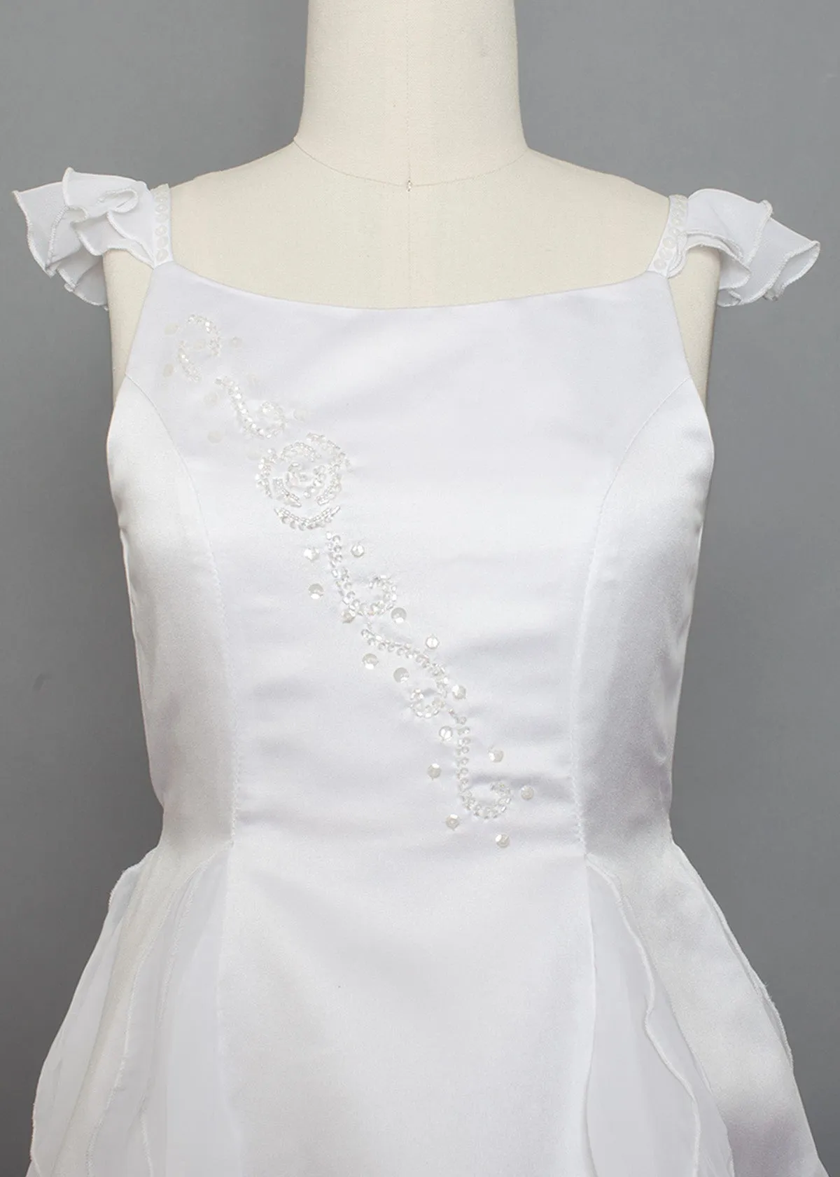 Chiffon Ruffle and Satin Flower Girl Dress w/ Hand Beaded Embellishment