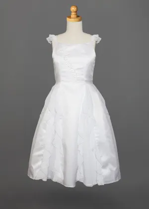 Chiffon Ruffle and Satin Flower Girl Dress w/ Hand Beaded Embellishment