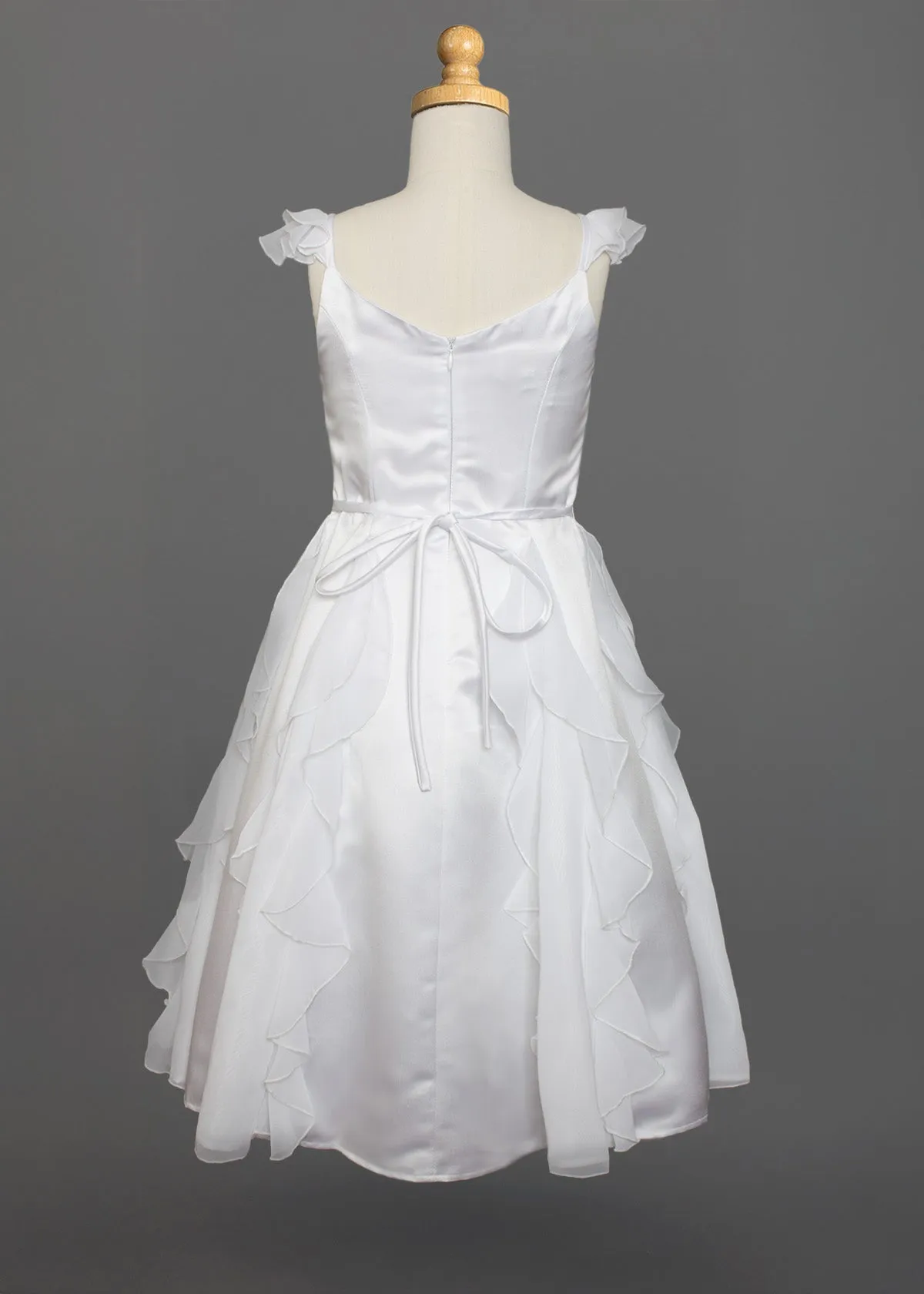 Chiffon Ruffle and Satin Flower Girl Dress w/ Hand Beaded Embellishment