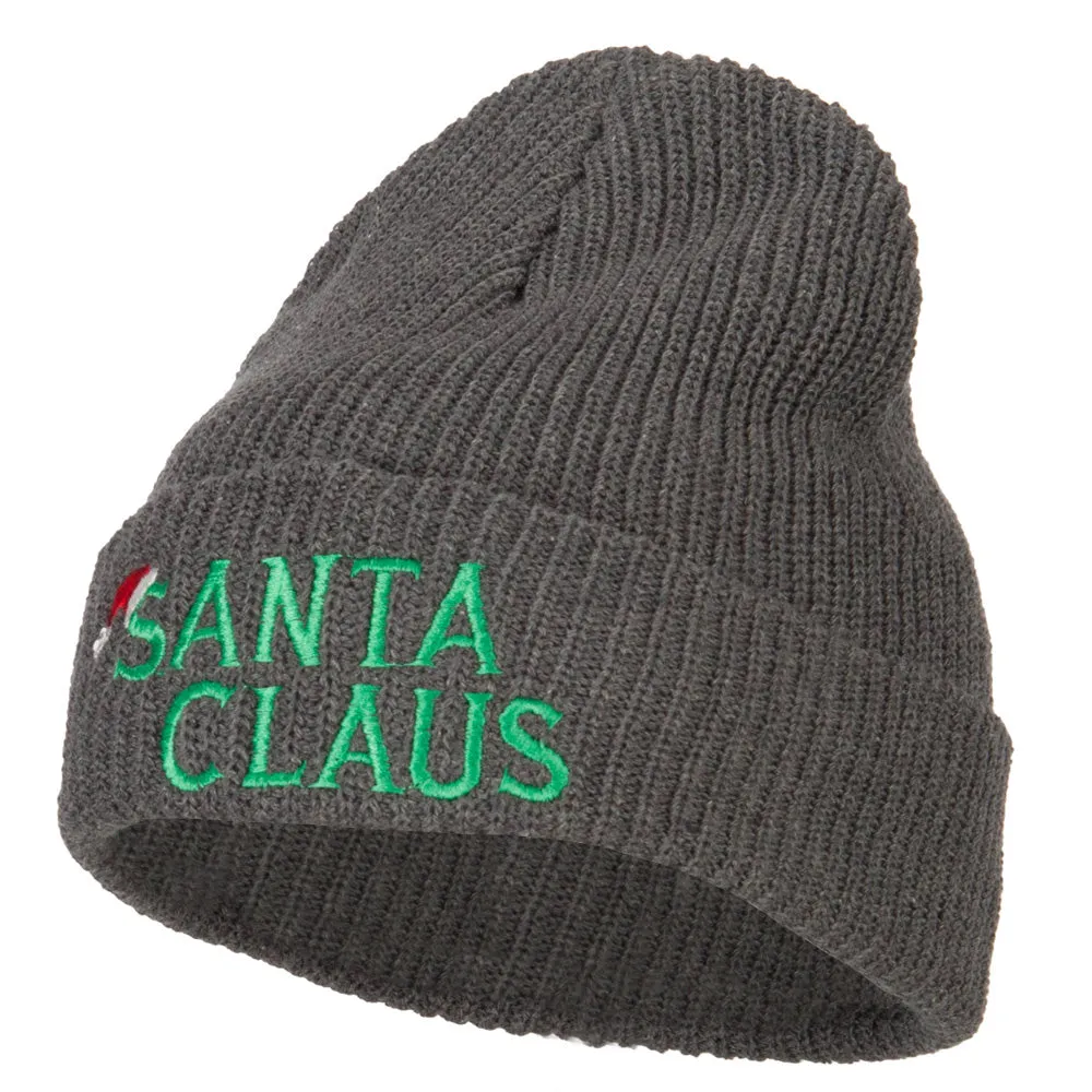 Christmas Hat with Santa Claus Embroidered Eco Cotton Ribbed XL Cuff Beanie