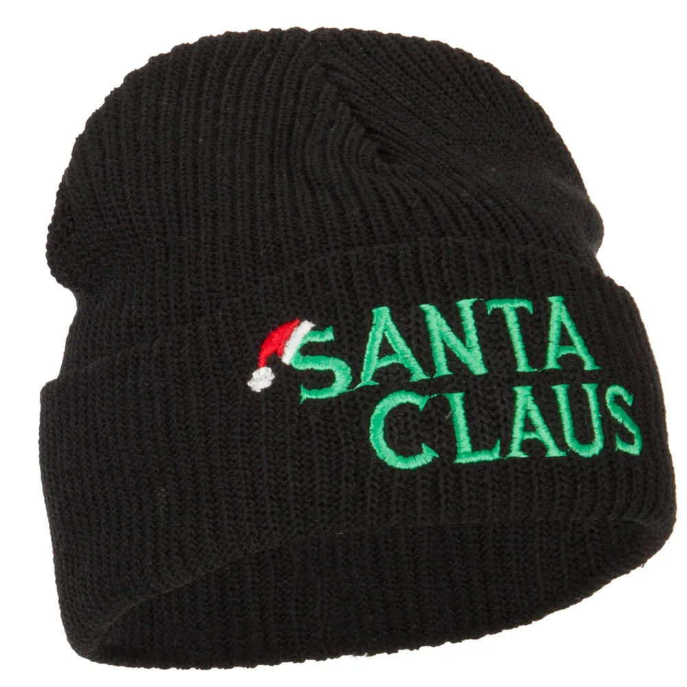 Christmas Hat with Santa Claus Embroidered Eco Cotton Ribbed XL Cuff Beanie