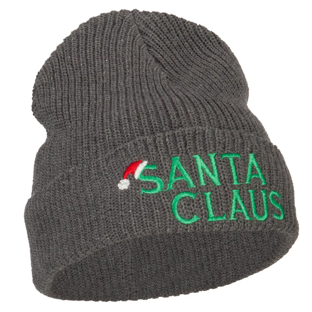 Christmas Hat with Santa Claus Embroidered Eco Cotton Ribbed XL Cuff Beanie