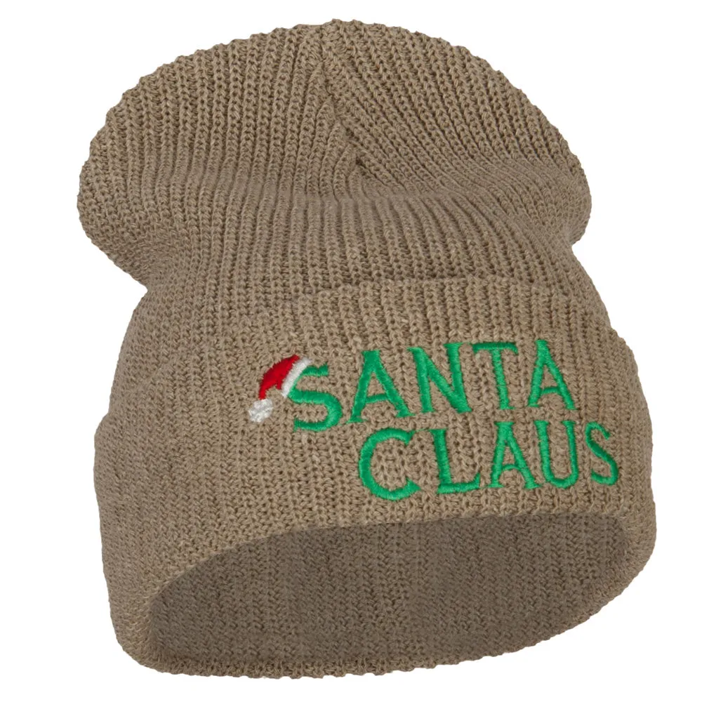 Christmas Hat with Santa Claus Embroidered Eco Cotton Ribbed XL Cuff Beanie