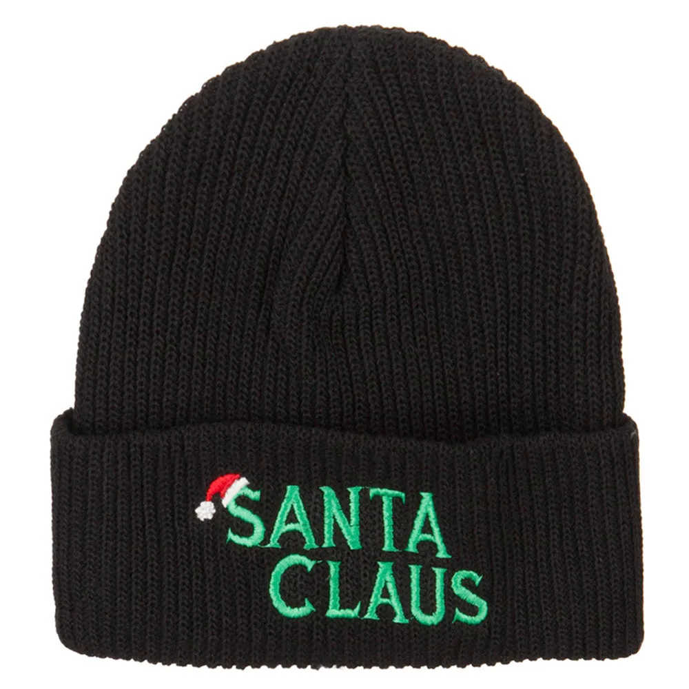 Christmas Hat with Santa Claus Embroidered Eco Cotton Ribbed XL Cuff Beanie