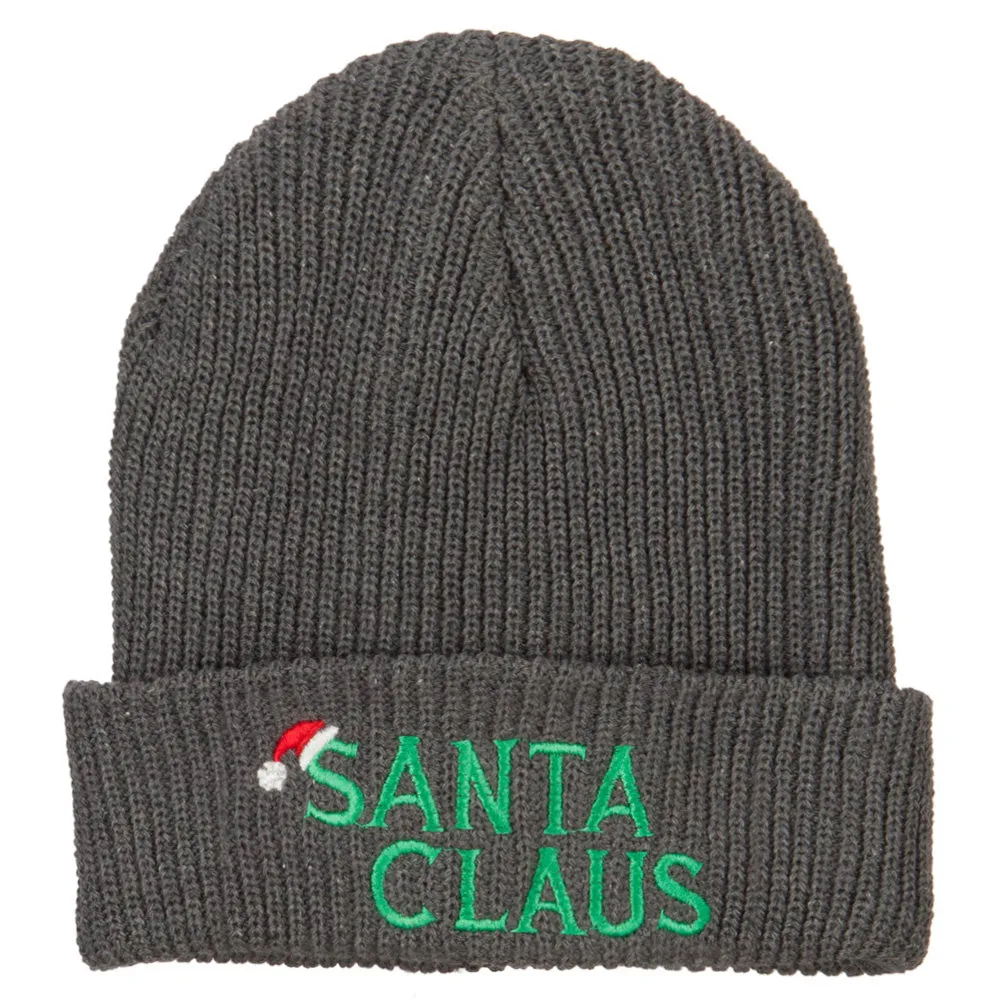Christmas Hat with Santa Claus Embroidered Eco Cotton Ribbed XL Cuff Beanie