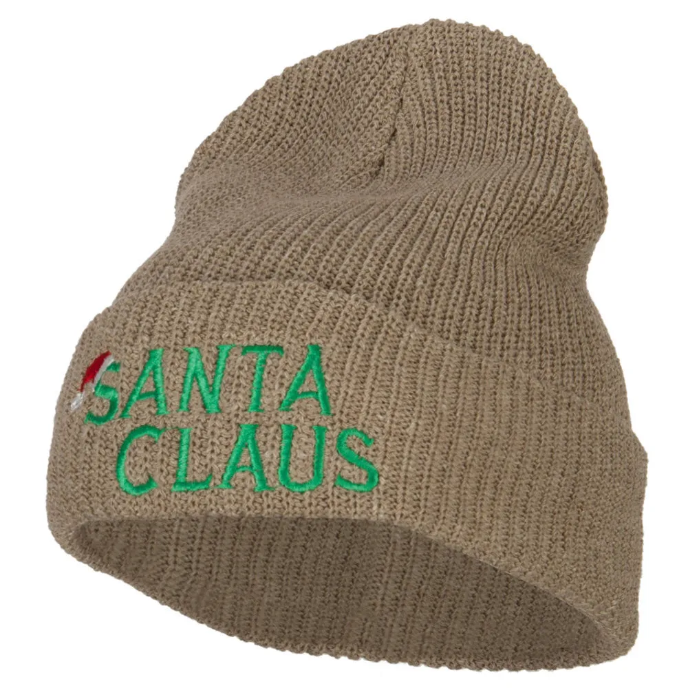 Christmas Hat with Santa Claus Embroidered Eco Cotton Ribbed XL Cuff Beanie