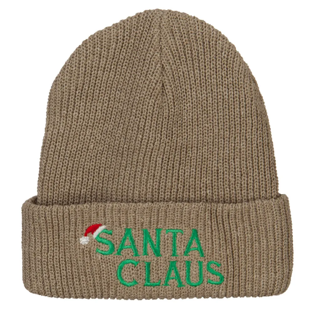 Christmas Hat with Santa Claus Embroidered Eco Cotton Ribbed XL Cuff Beanie