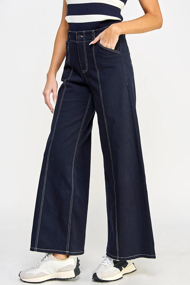 Clean Seamed Wide Leg Jeans