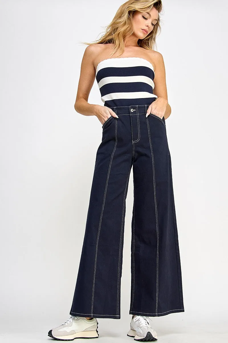 Clean Seamed Wide Leg Jeans