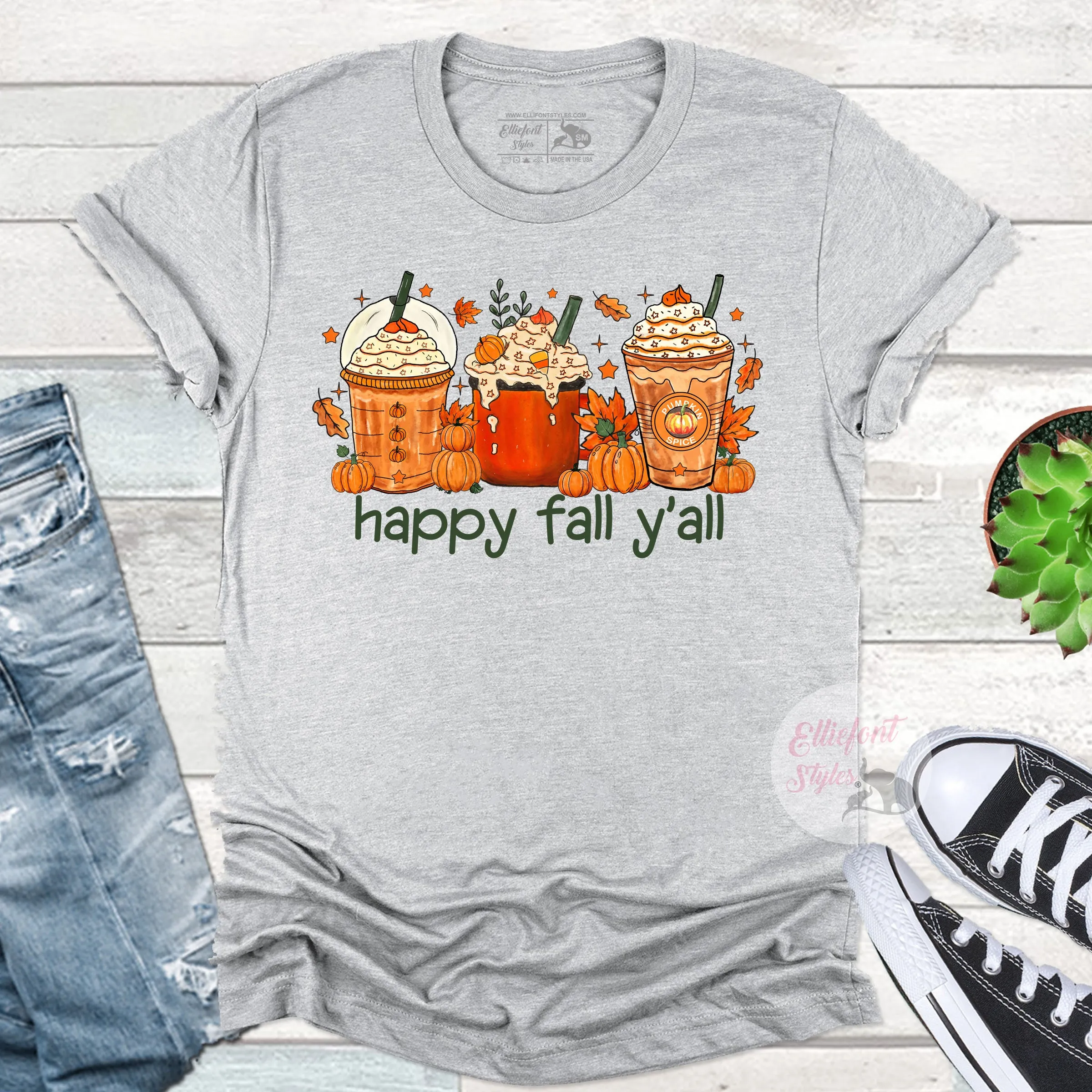 Coffee Latte Happy Fall Y'all Tshirt