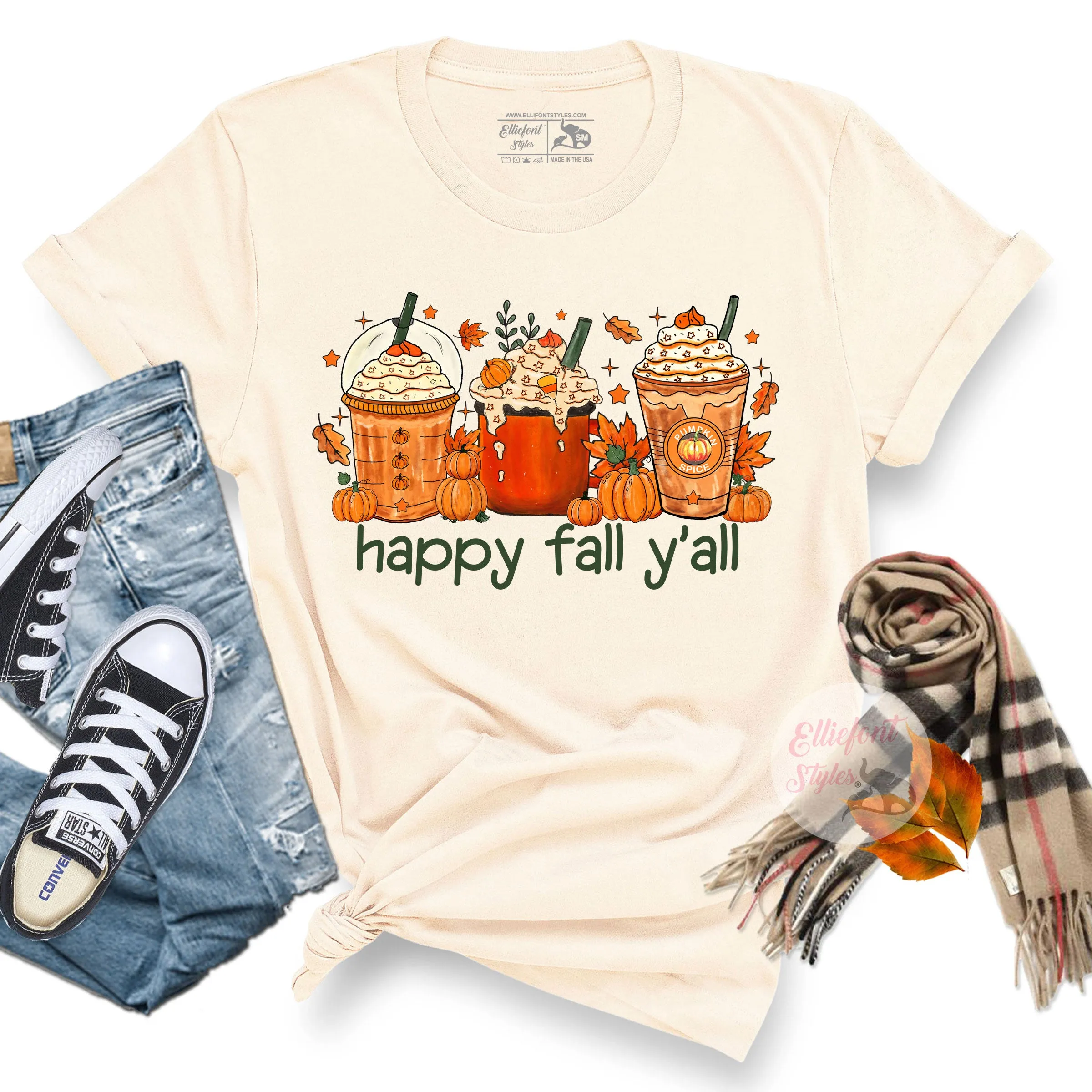 Coffee Latte Happy Fall Y'all Tshirt
