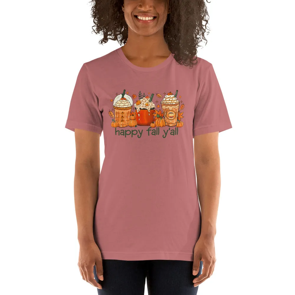 Coffee Latte Happy Fall Y'all Tshirt