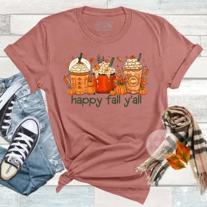 Coffee Latte Happy Fall Y'all Tshirt