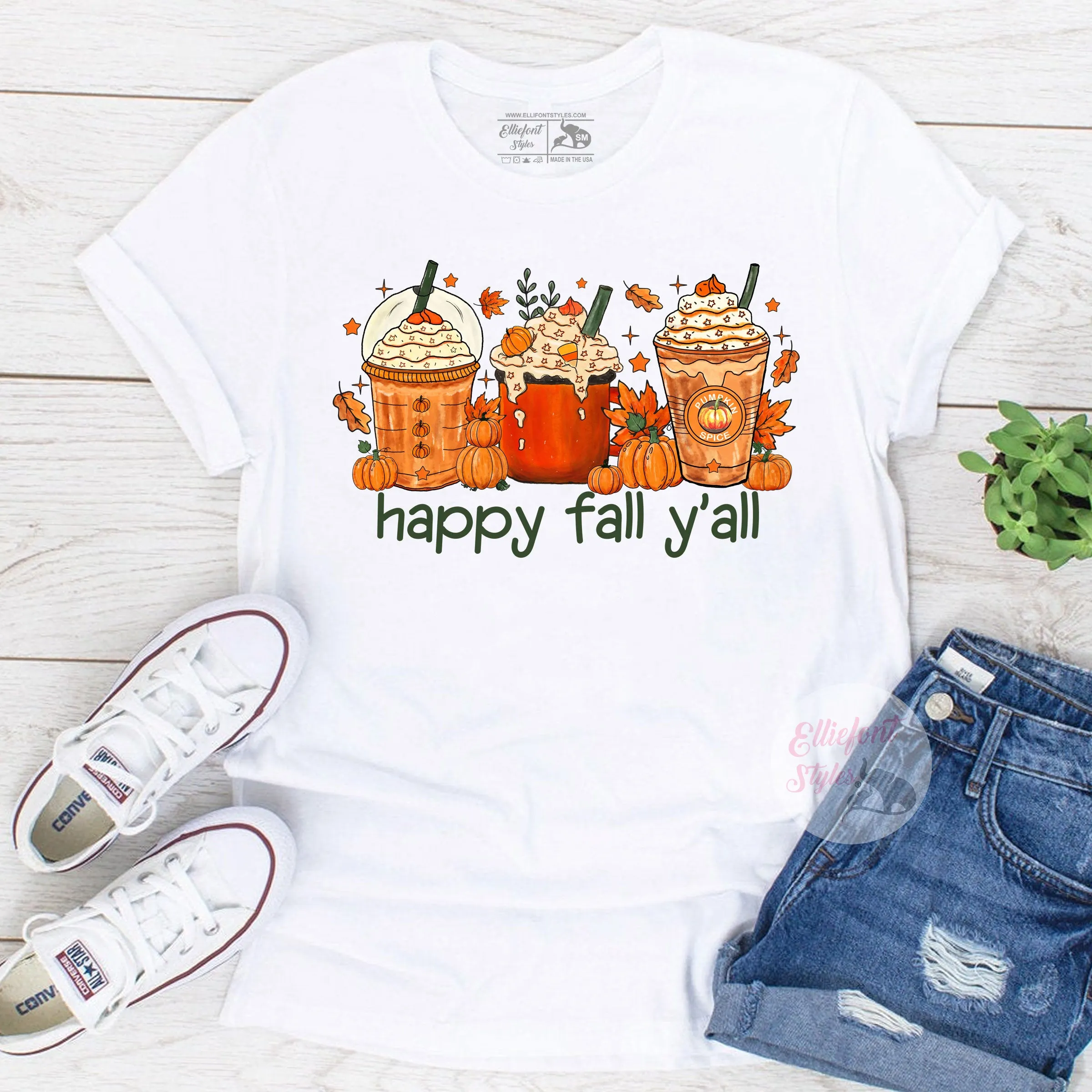 Coffee Latte Happy Fall Y'all Tshirt