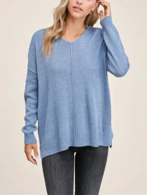Color Speckled V-Neck Pullover Sweater
