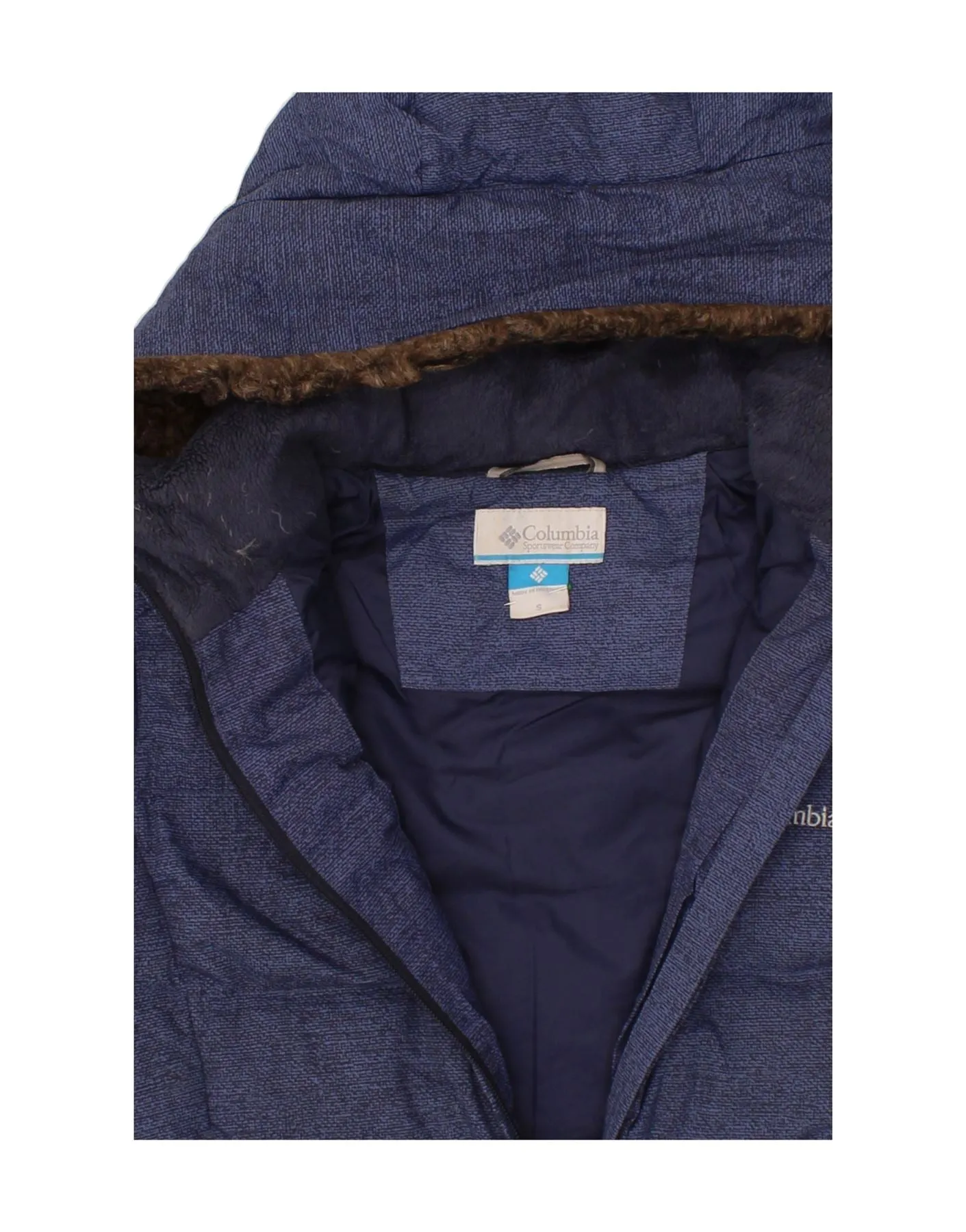 COLUMBIA Womens Hooded Padded Coat UK 10 Small Navy Blue Nylon
