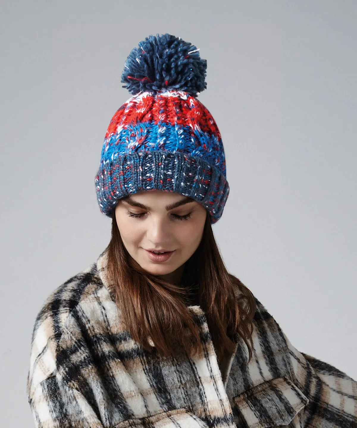 Corkscrew pom pom beanie | Marine Splash