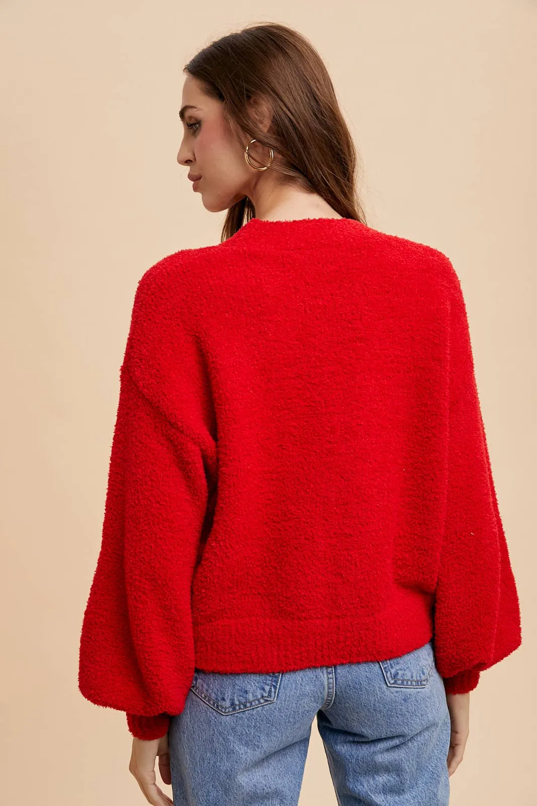 COZY CHENILLE CROPPED CARDIGAN: CHERRY TOMATO