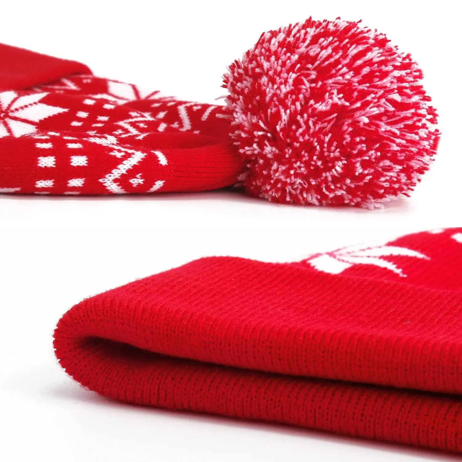 Cozy Festive Jacquard Beanie with Fluffy Pom – Warm Thermal Acrylic Hat