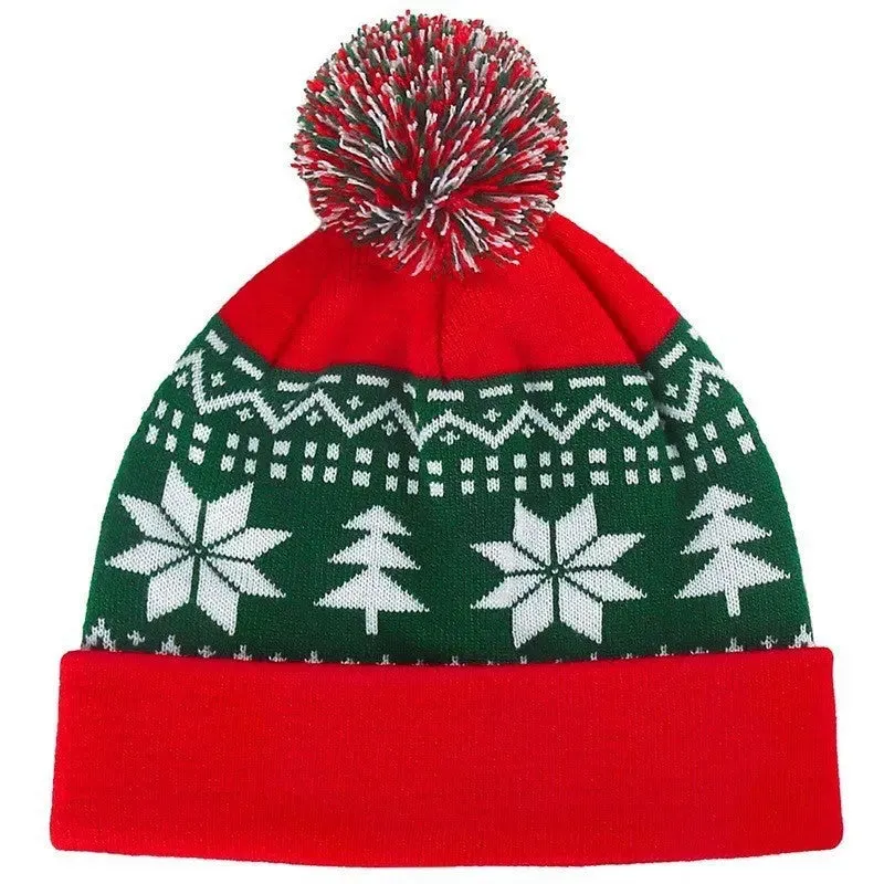 Cozy Festive Jacquard Beanie with Fluffy Pom – Warm Thermal Acrylic Hat