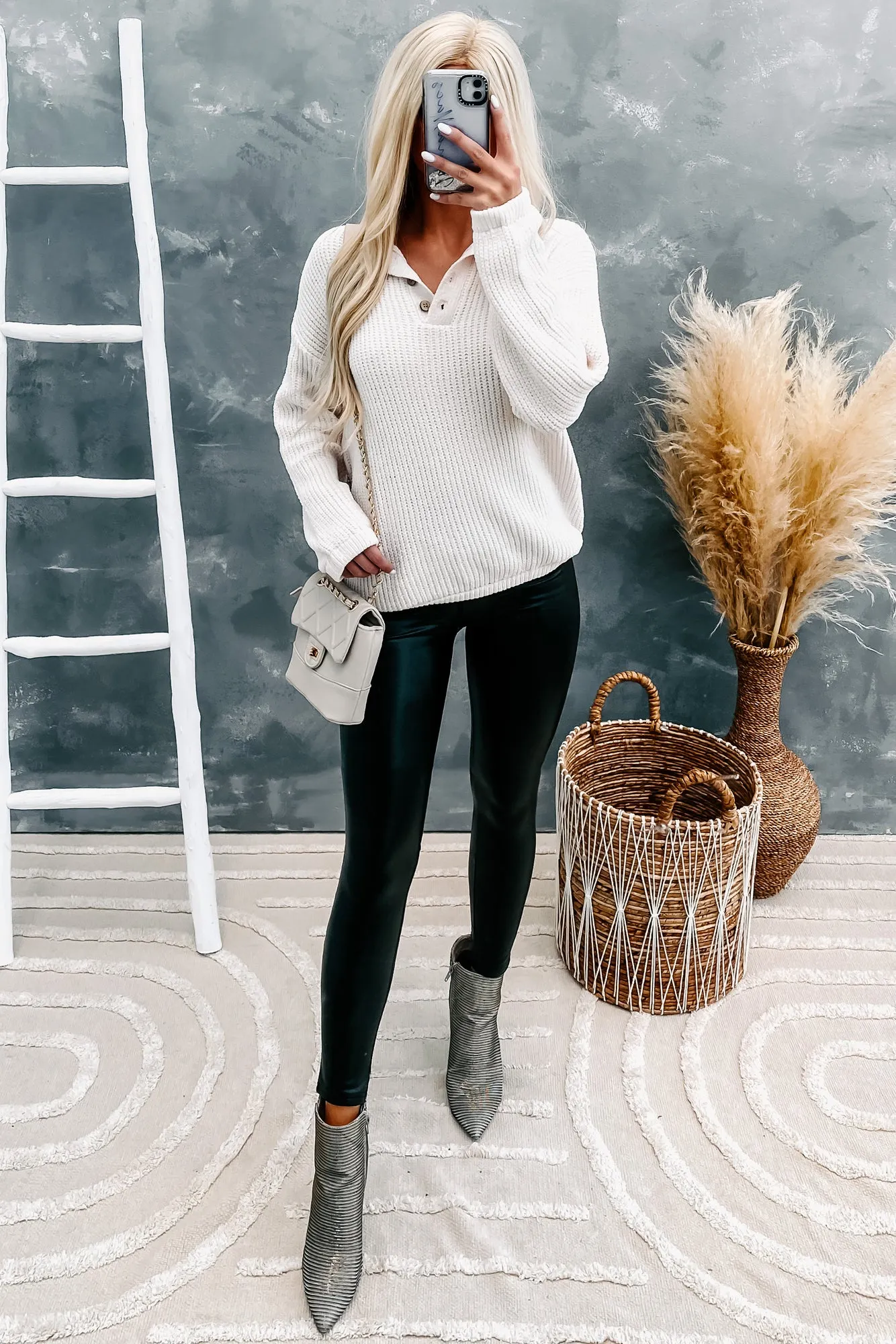 Craving Cuddles Chenille Button-Neck Sweater (Cream)