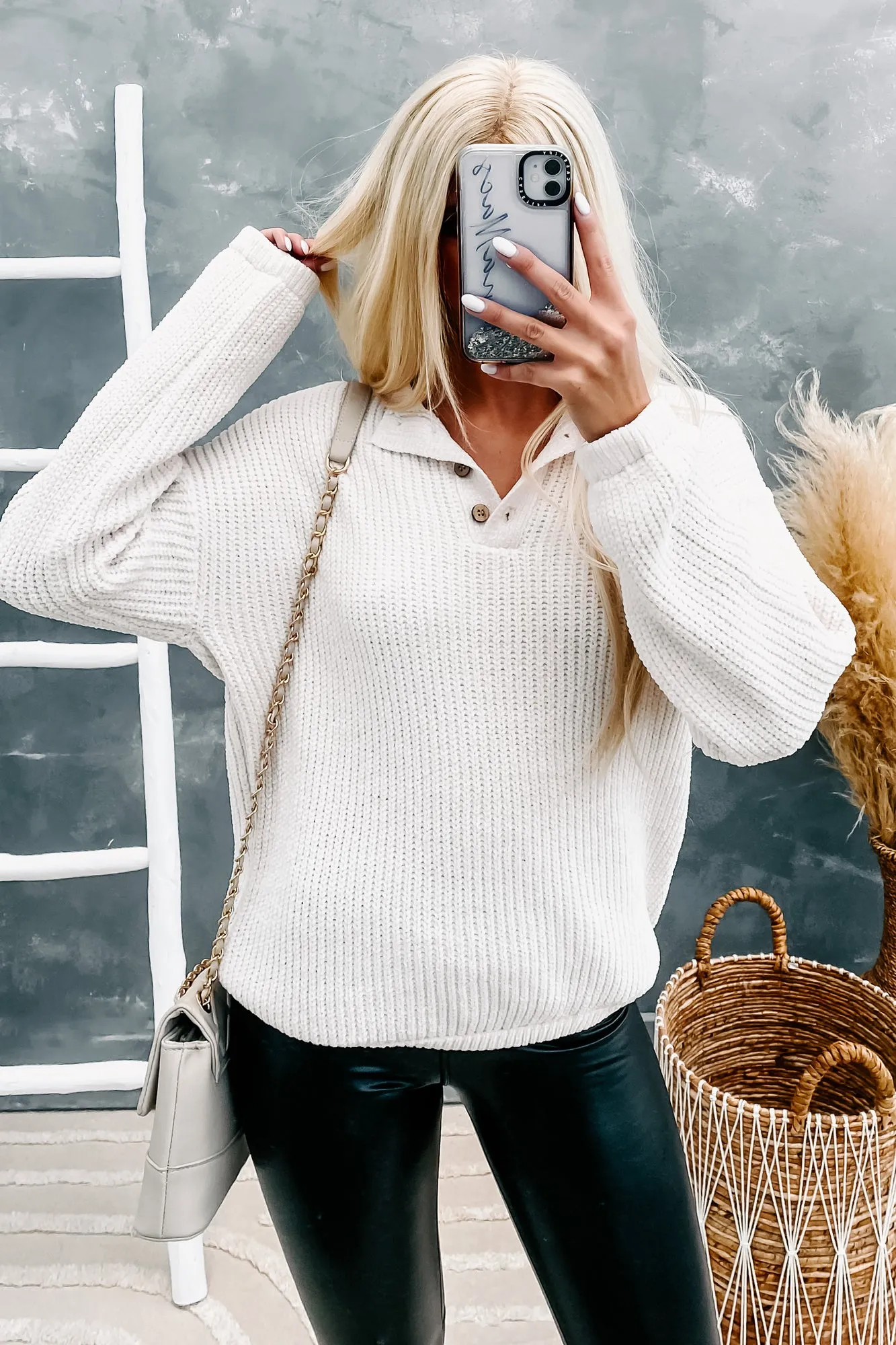 Craving Cuddles Chenille Button-Neck Sweater (Cream)