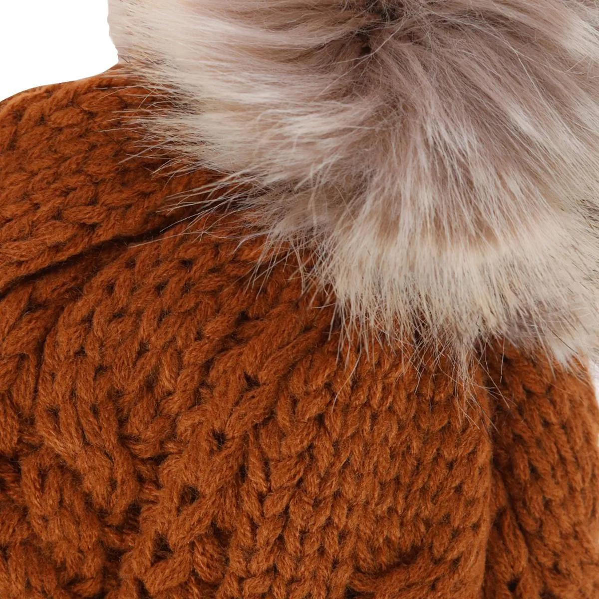 CTM® Women's Cable Knit Lined Winter Beanie with Synthetic Fur Pom