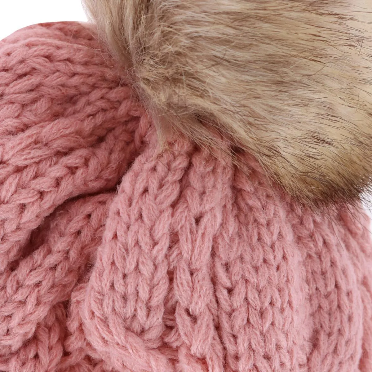 CTM® Women's Cable Knit Lined Winter Beanie with Synthetic Fur Pom