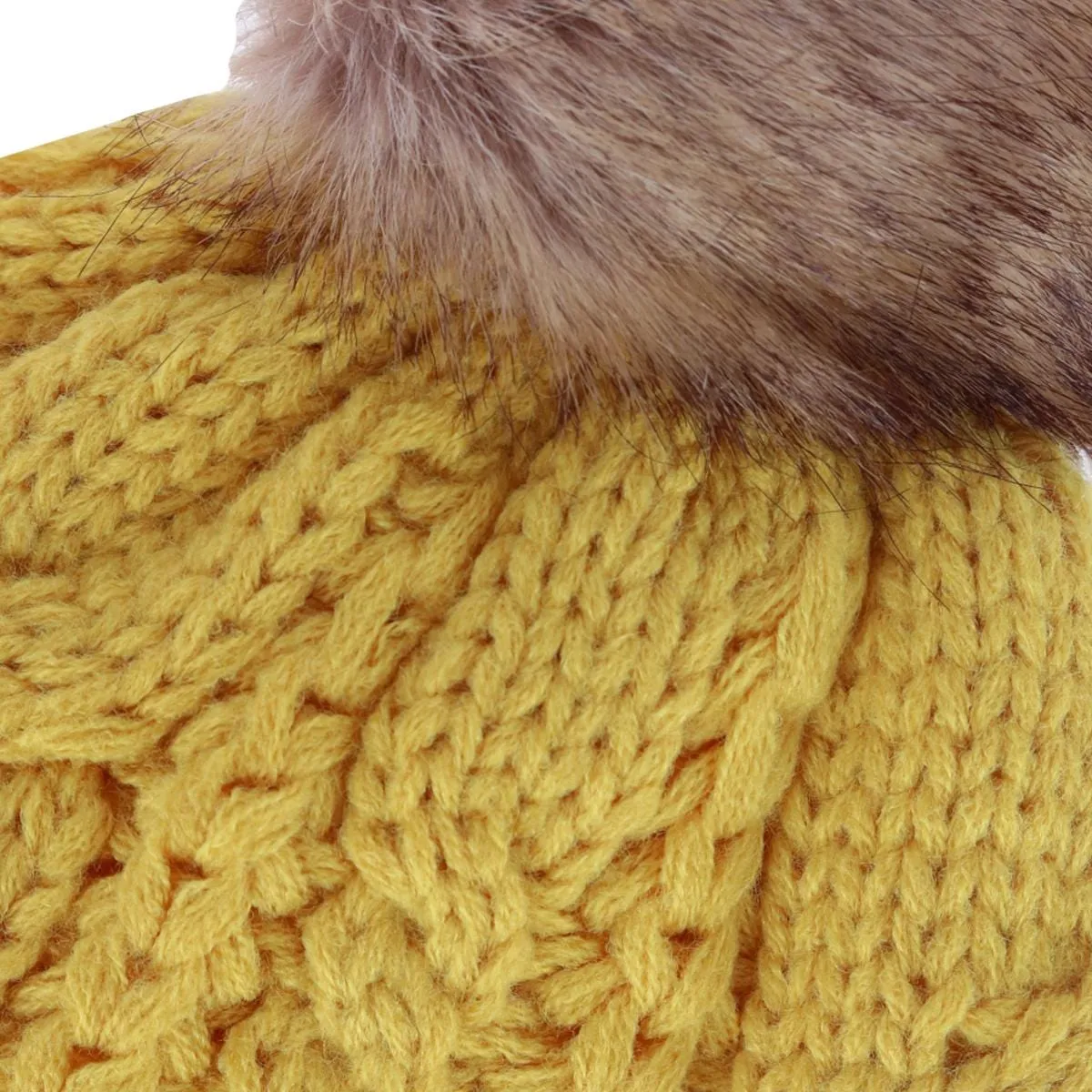 CTM® Women's Cable Knit Lined Winter Beanie with Synthetic Fur Pom