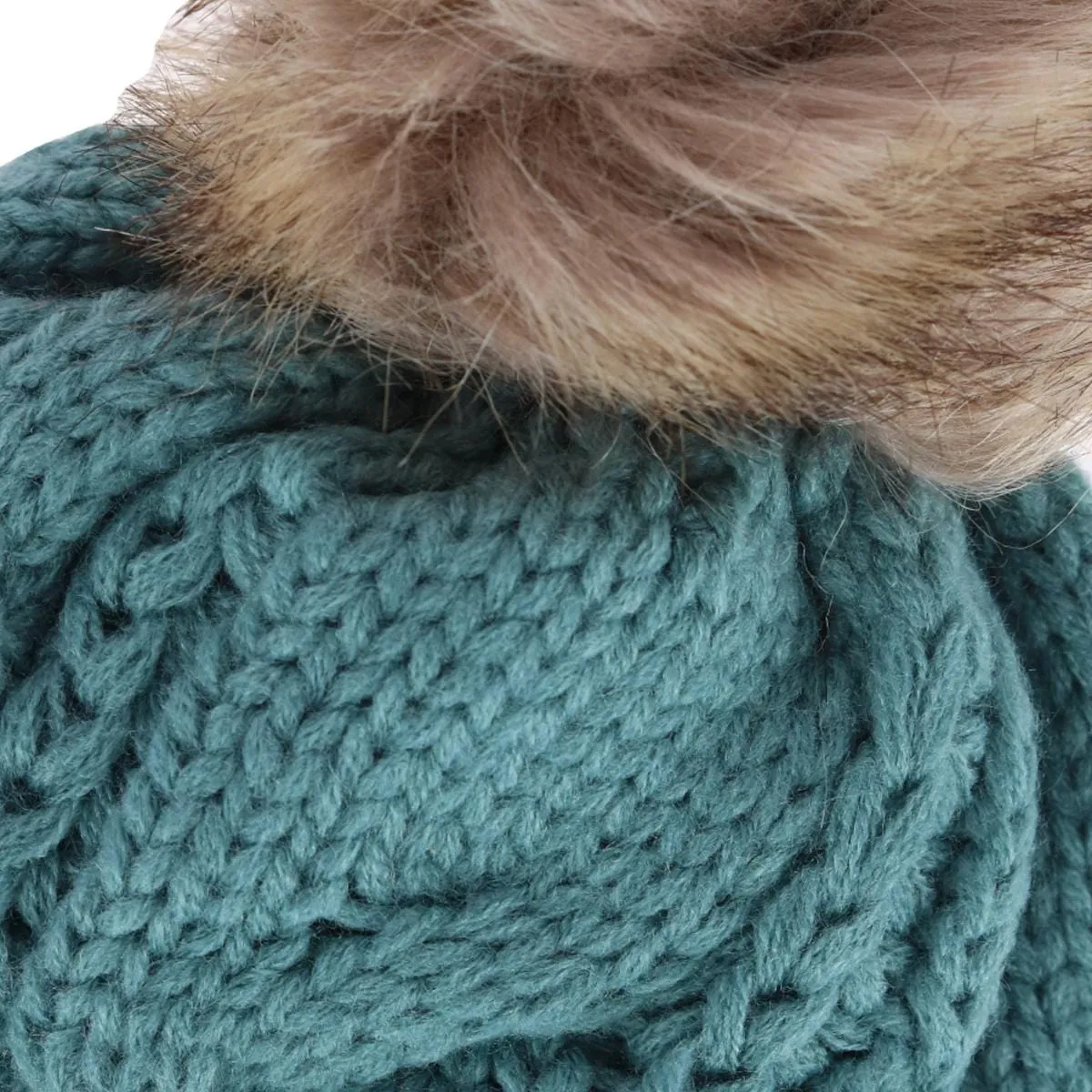 CTM® Women's Cable Knit Lined Winter Beanie with Synthetic Fur Pom