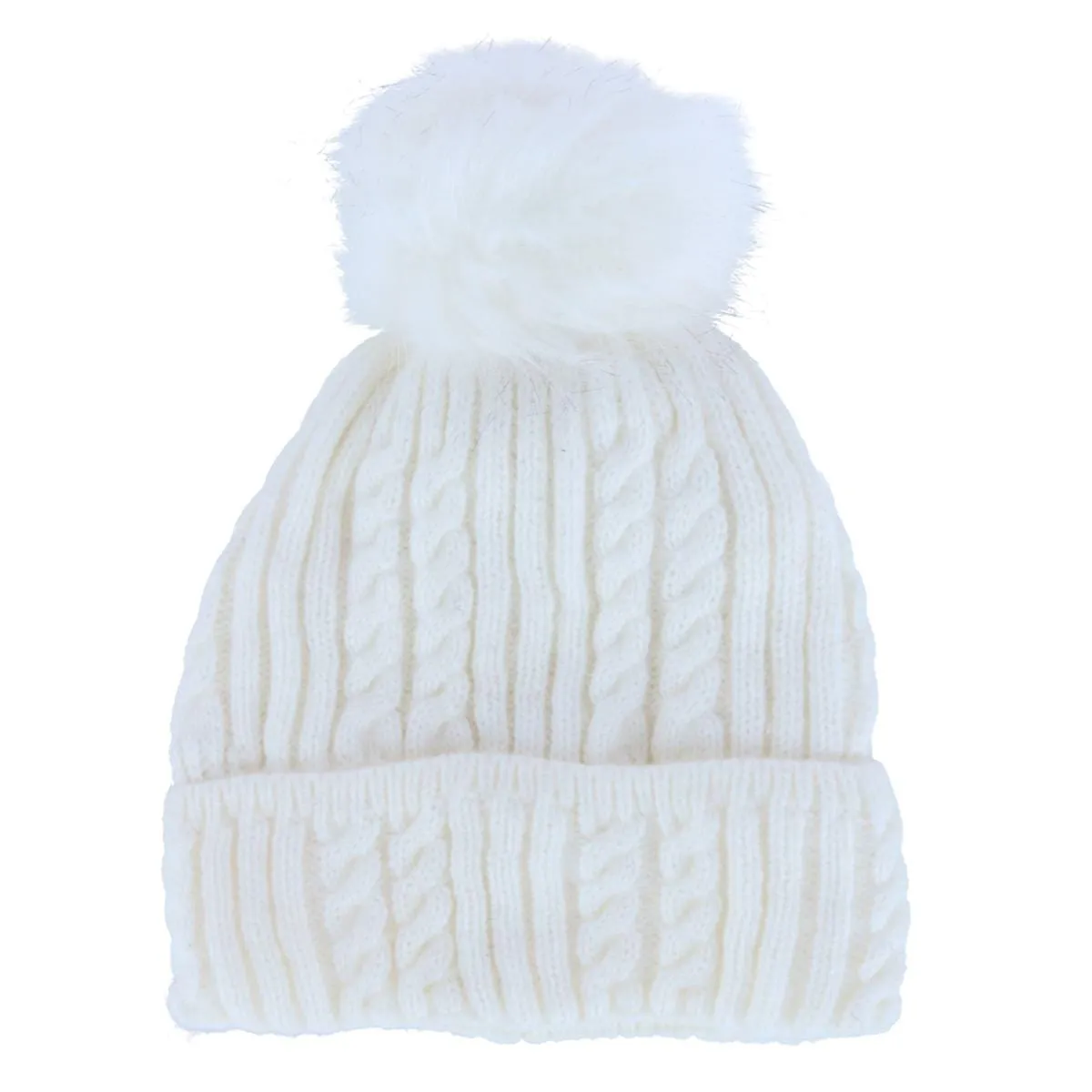 CTM® Women's Knit Winter Beanie with Cuff and Synthetic Fur Pom