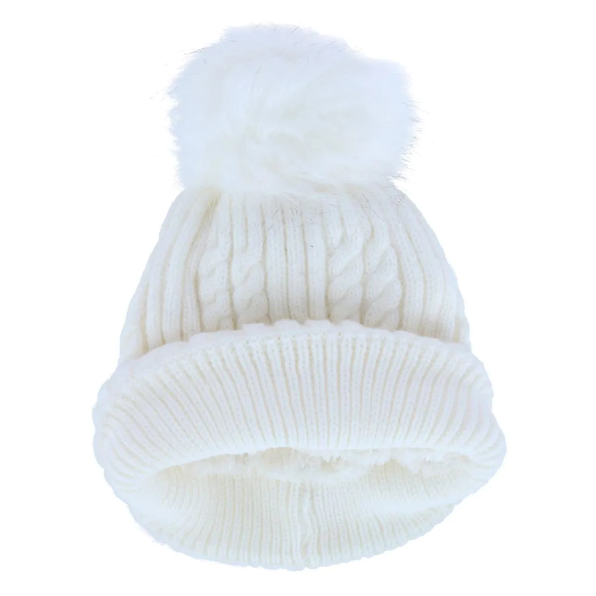 CTM® Women's Knit Winter Beanie with Cuff and Synthetic Fur Pom