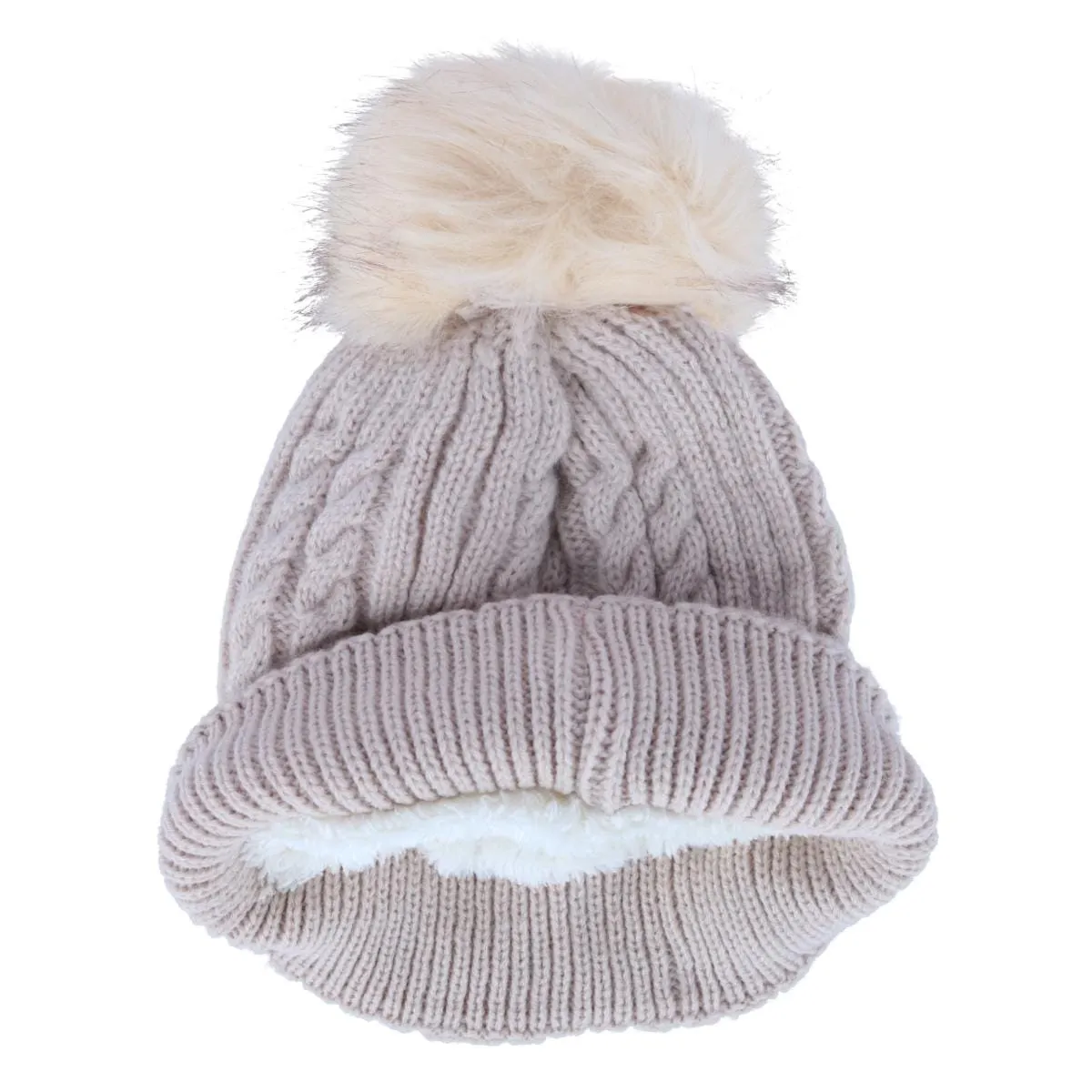CTM® Women's Knit Winter Beanie with Cuff and Synthetic Fur Pom