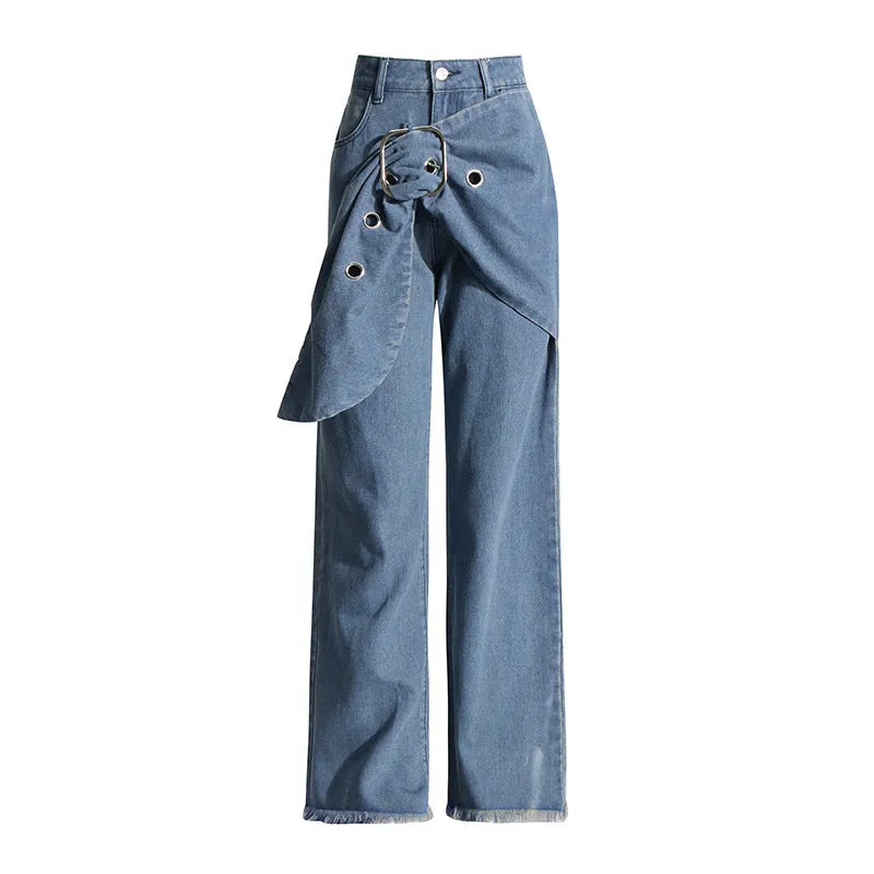 Damla Belt Decor Straight Jeans