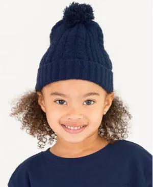 Dark Navy Cozy Sweater Knit Pom Beanie