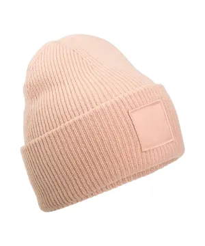 Deep-cuffed tonal patch beanie | Peach