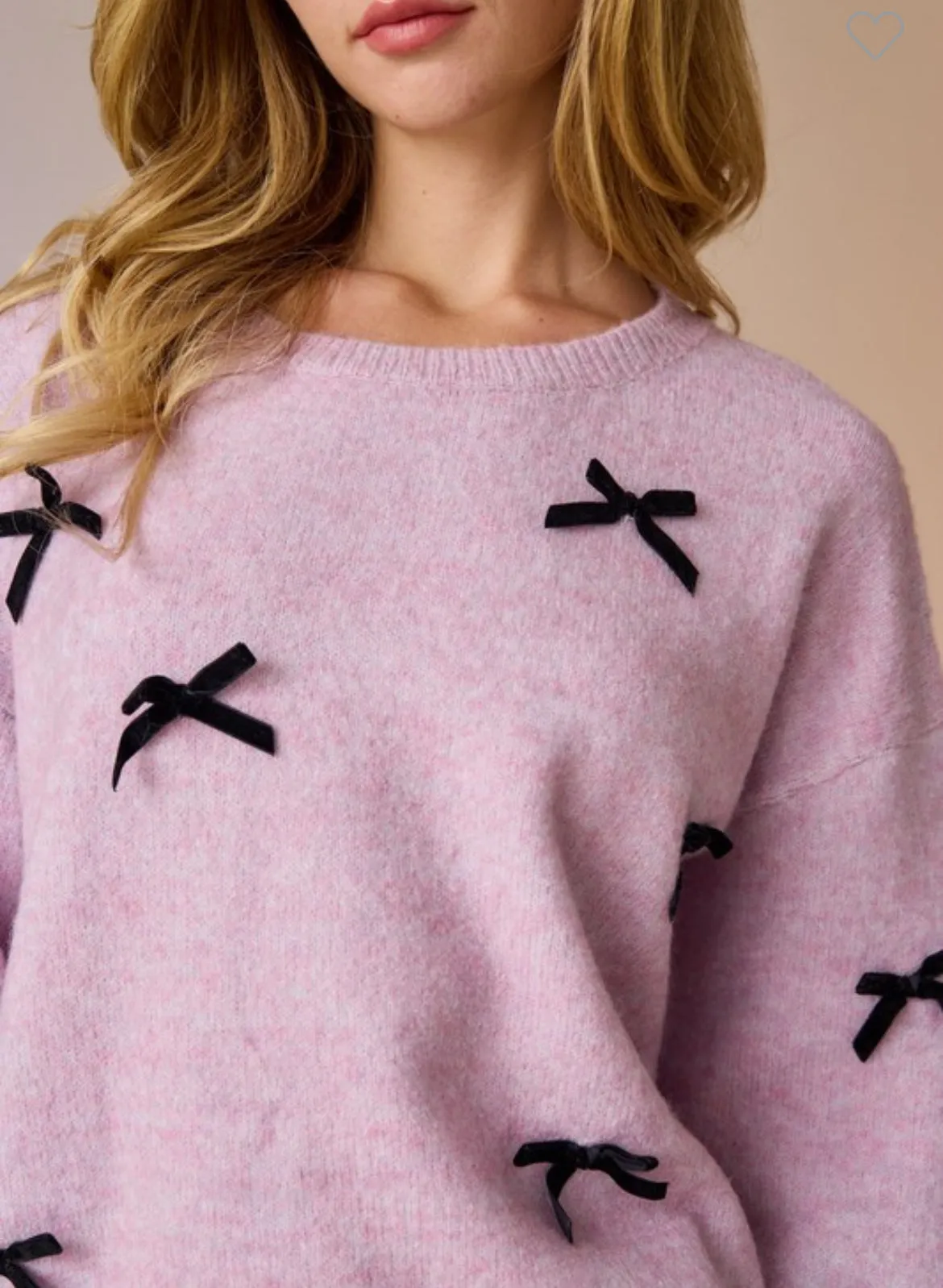 Delilah Pink Sweater With Velvet Ribbon Bows