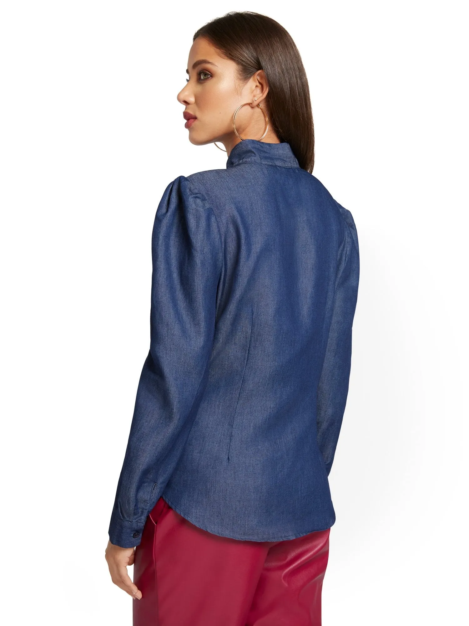 Denim Bow-Front Drama Top