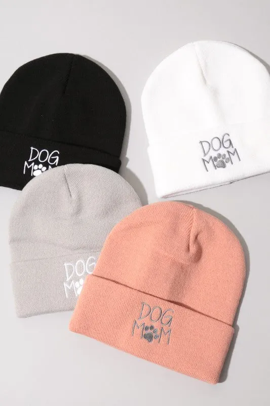 Dog Mom Embroidery Solid Cuffed Beanie