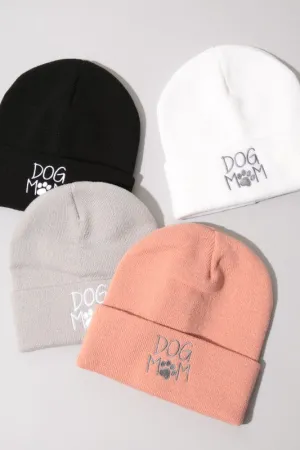 Dog Mom Embroidery Solid Cuffed Beanie